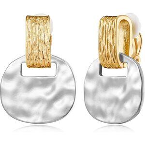 C Clip Two Tone Drop Earrings for Women Non Piercing Dangle Fashion Jewelry